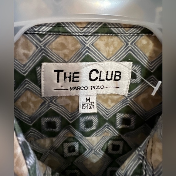 Club Room  Marco Polo .Dress Shirt Mens Medium 15-15 1/2 Beige & Green - Picture 14 of 16